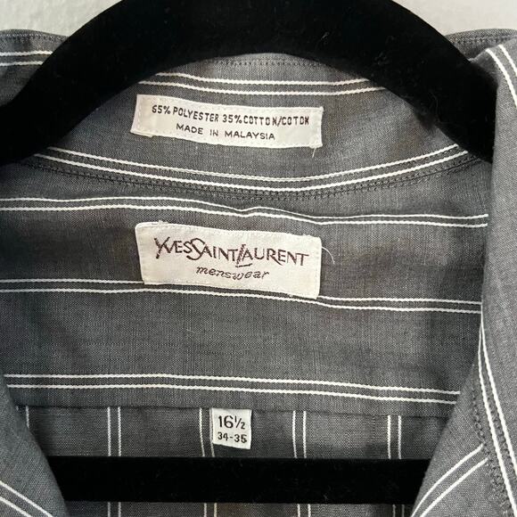 YSL Yves Saint Laurent Button-Up Shirt Gray White Stripe Men’s Size 16.5 34/35 - Picture 4 of 6